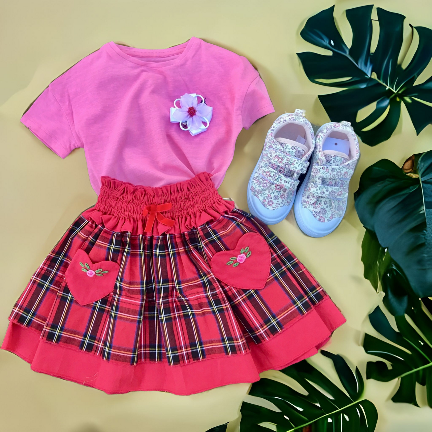 STYLE ANNA Red Plaid Hand Embroidered Toddler Girl Skirt