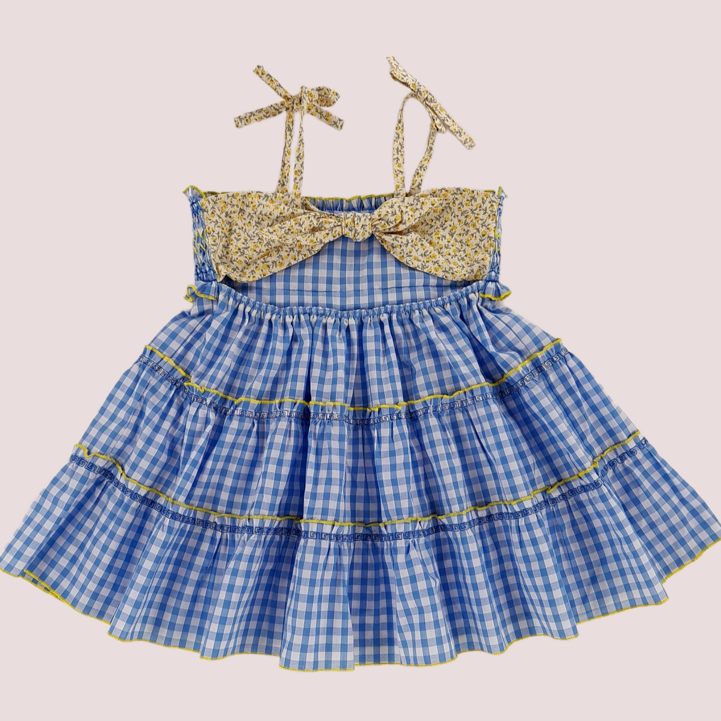 STYLE ELSA Blue Gingham Design Hand Smocked Toddler Girl Dress