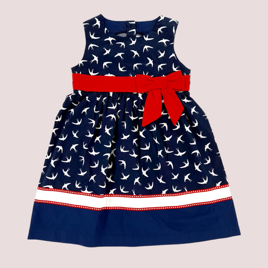 STYLE LOLA Navy and White Bird Printed Toddler Girl Dress