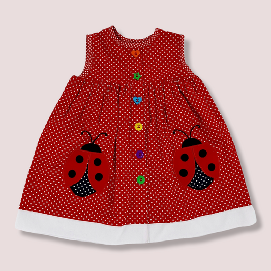 STYLE SELENA Red Ladybird Design Cotton Poplin Summer Baby Girl Dress