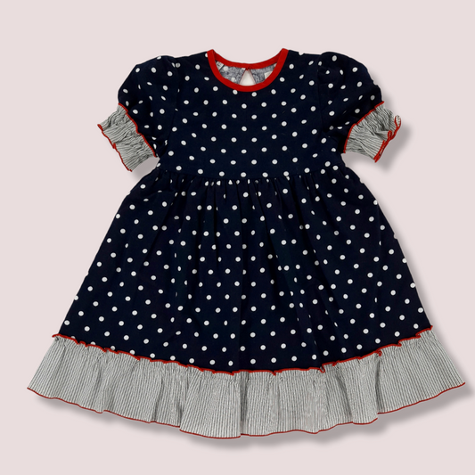 STYLE ROSE Navy and White Polka Dot Summer Toddler Girl Dress