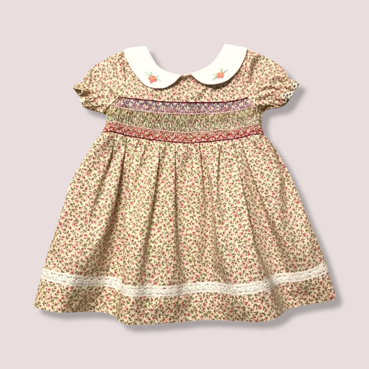 STYLE LISA Pink and Beige Floral Toddler Girl Dress