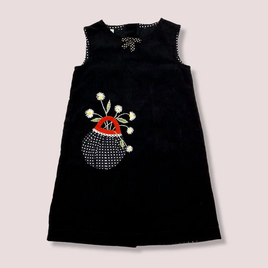 STYLE FLORA Navy Corduroy Hand Embroidered Toddler Girl Dress