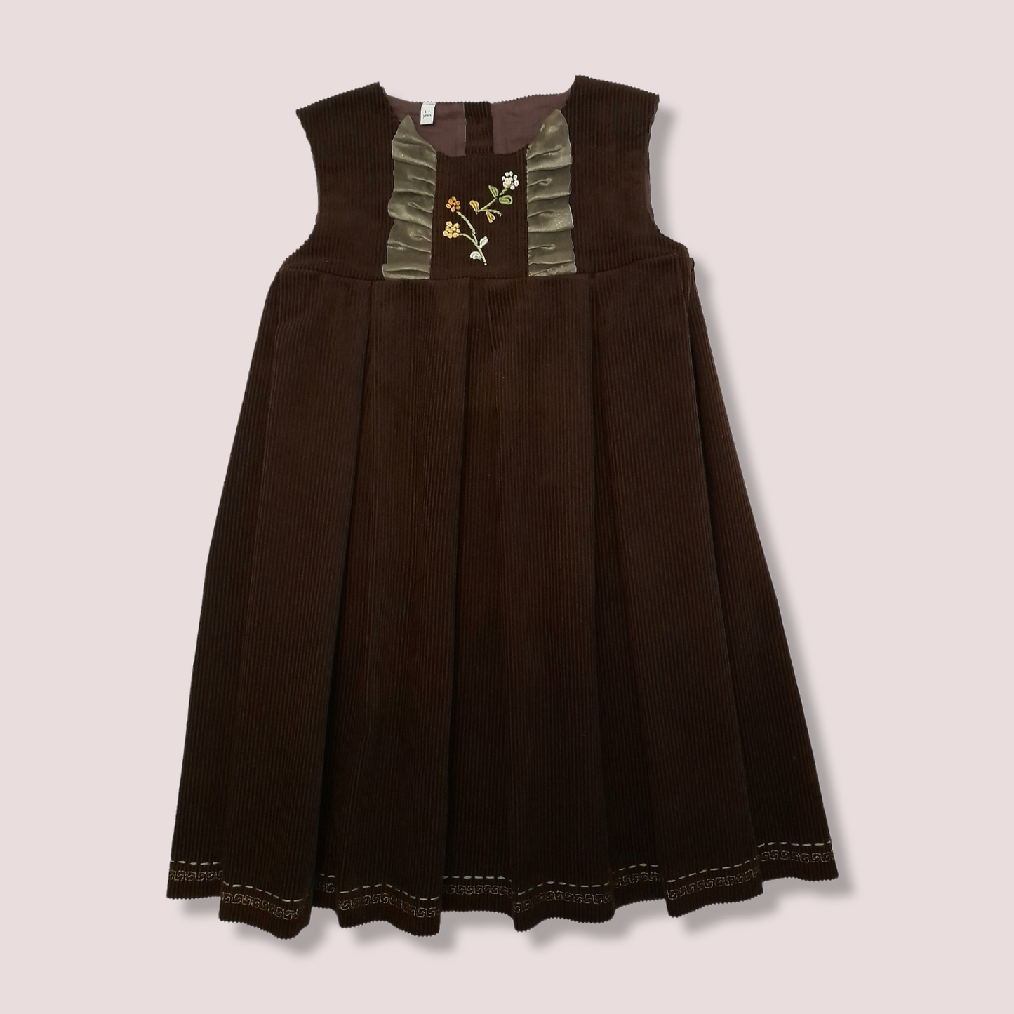 STYLE MARIA Brown Corduroy Hand Embroidered Toddler Girl Dress