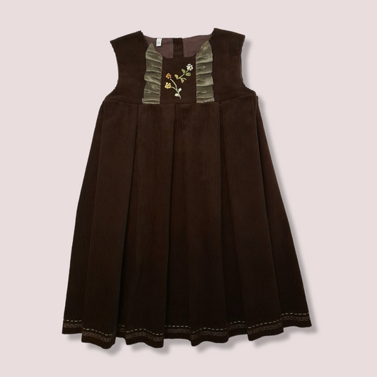 STYLE MARIA Brown Corduroy Hand Embroidered Toddler Girl Dress