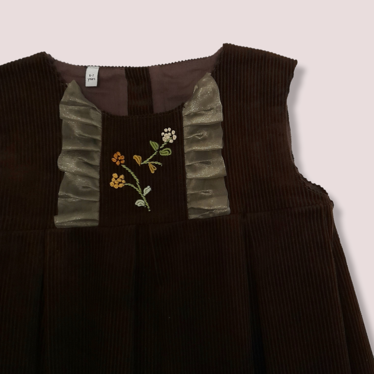 STYLE MARIA Brown Corduroy Hand Embroidered Toddler Girl Dress