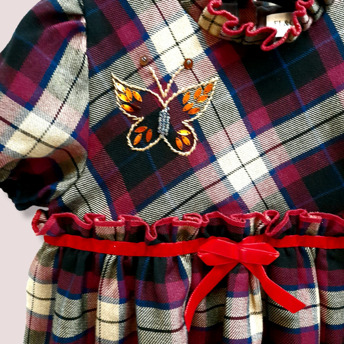 STYLE BUTTERFLY Black and Bordeaux Tartan Toddler Girl Dress