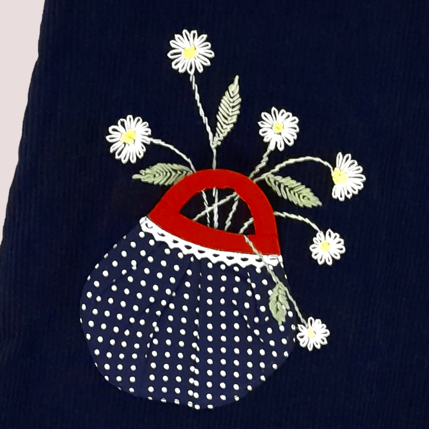 STYLE FLORA Navy Corduroy Hand Embroidered Toddler Girl Dress