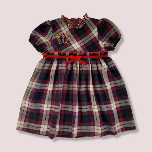 STYLE BUTTERFLY Black and Bordeaux Tartan Toddler Girl Dress