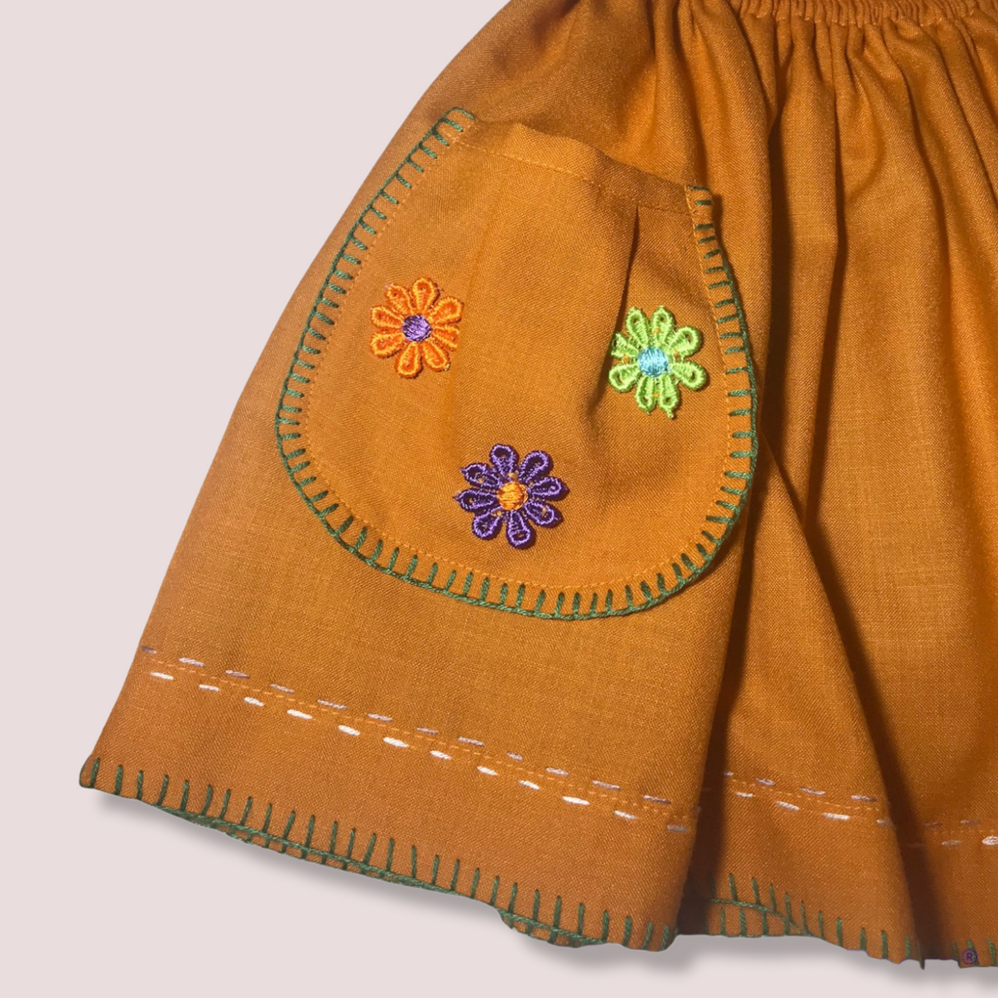 Style LANA Orange Hand Embroidered Linen Toddler Girls Skirt