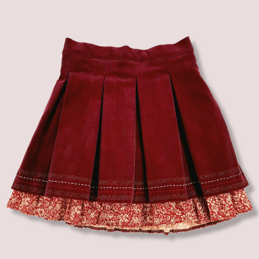 STYLE PAULA Bordeaux Corduroy Hand Embroidered Toddler Girl Skirt