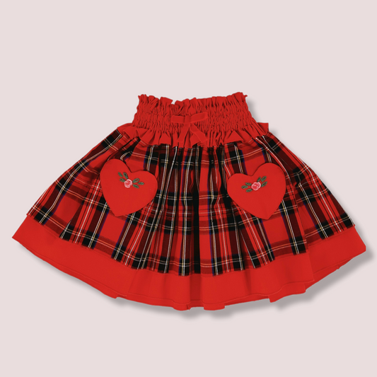 STYLE ANNA Red Plaid Hand Embroidered Toddler Girl Skirt