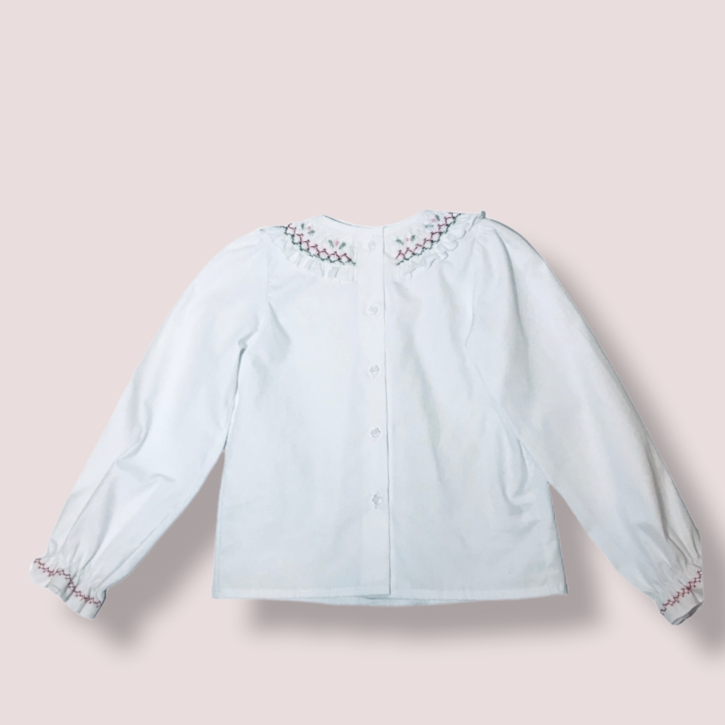 STYLE SOPHIA White Hand Smocked Long Sleeve Toddler Girl Shirt
