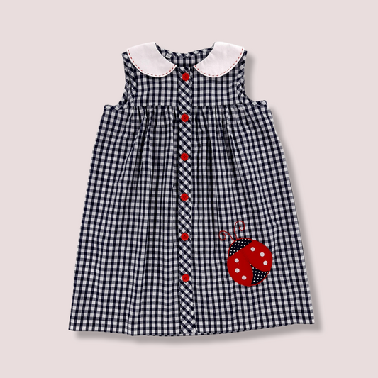 STYLE NORA White and Navy Gingham Design Hand Embroidered Toddler Girl Dress